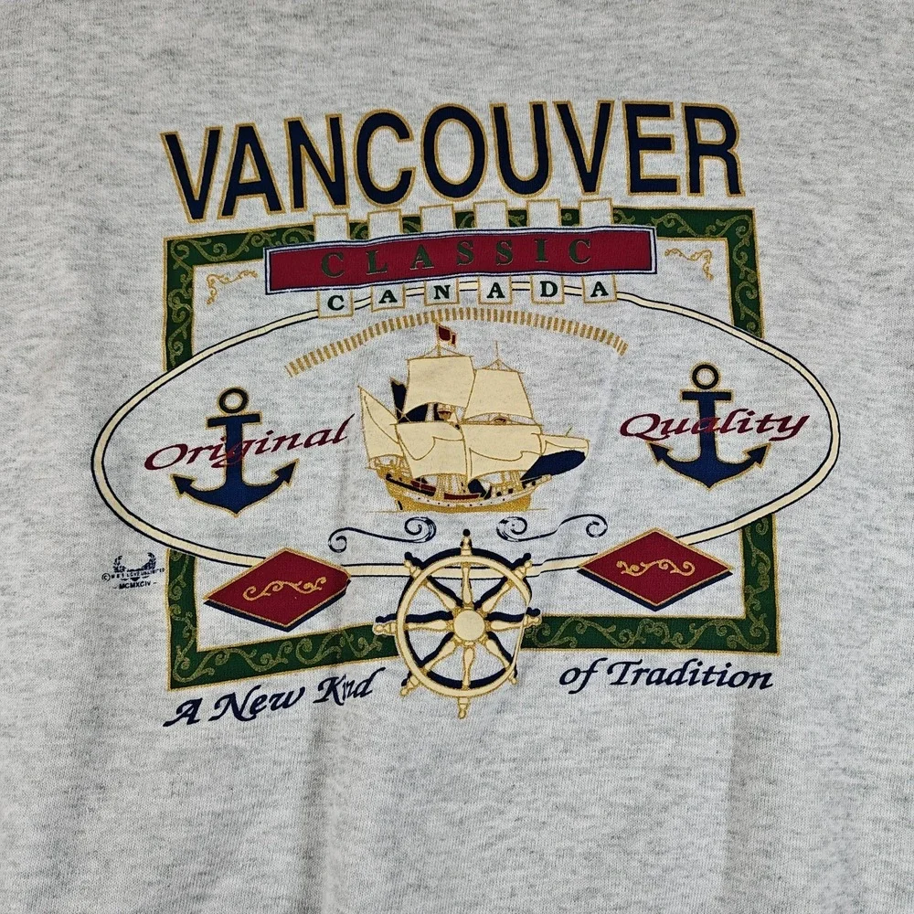 Vintage Vancouver Canada Sweatshirt Men Large Nautical Anchor Sailboat 90s - Picture 3 of 8
